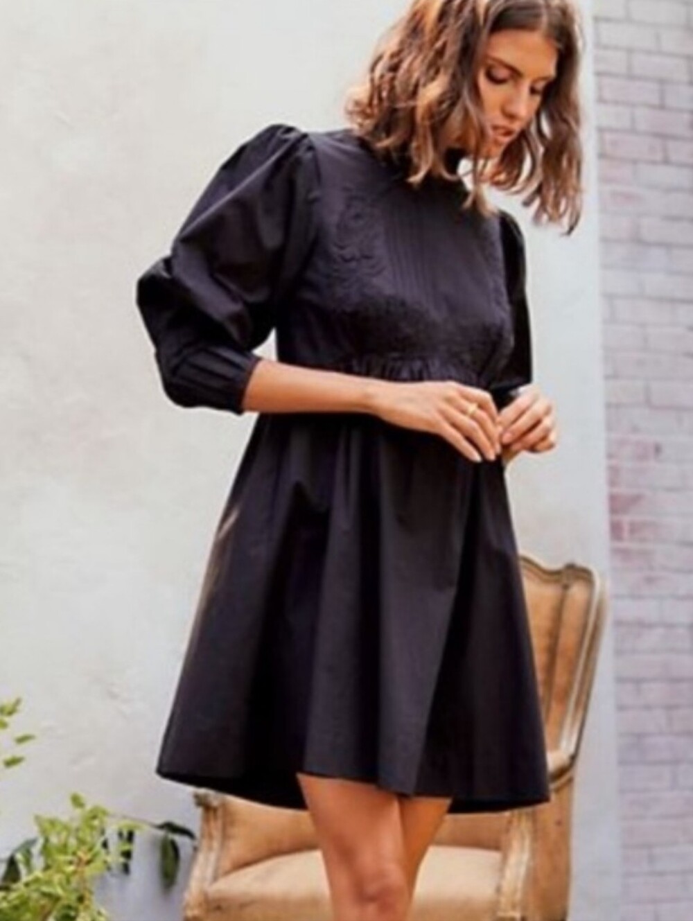 NWT Happy X Nature Kate Hudson Black Embroidered Boho Open Back Cotton Dress